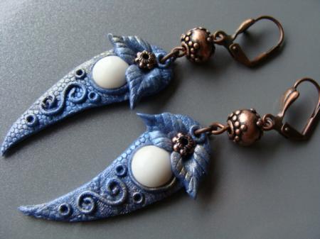 boucles d'oreilles feuilles bleu jean/blanc